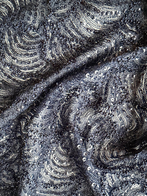 Navy 3D Embroidered Beaded Tulle - EB1021