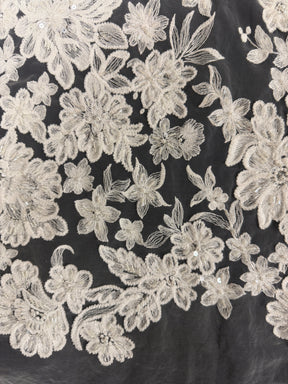 Ivory Embroidered Beaded Tulle - EB1039