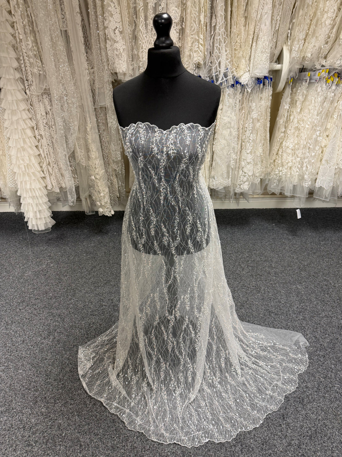 Ivory/Pink Embroidered Beaded Tulle - EB1049