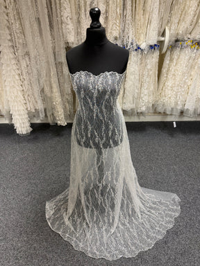 Ivory/Pink Embroidered Beaded Tulle - EB1049