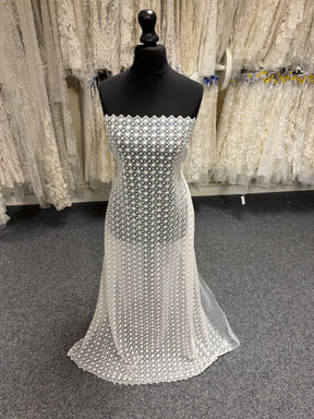 Ivory Emb Beaded Tulle - EB1059