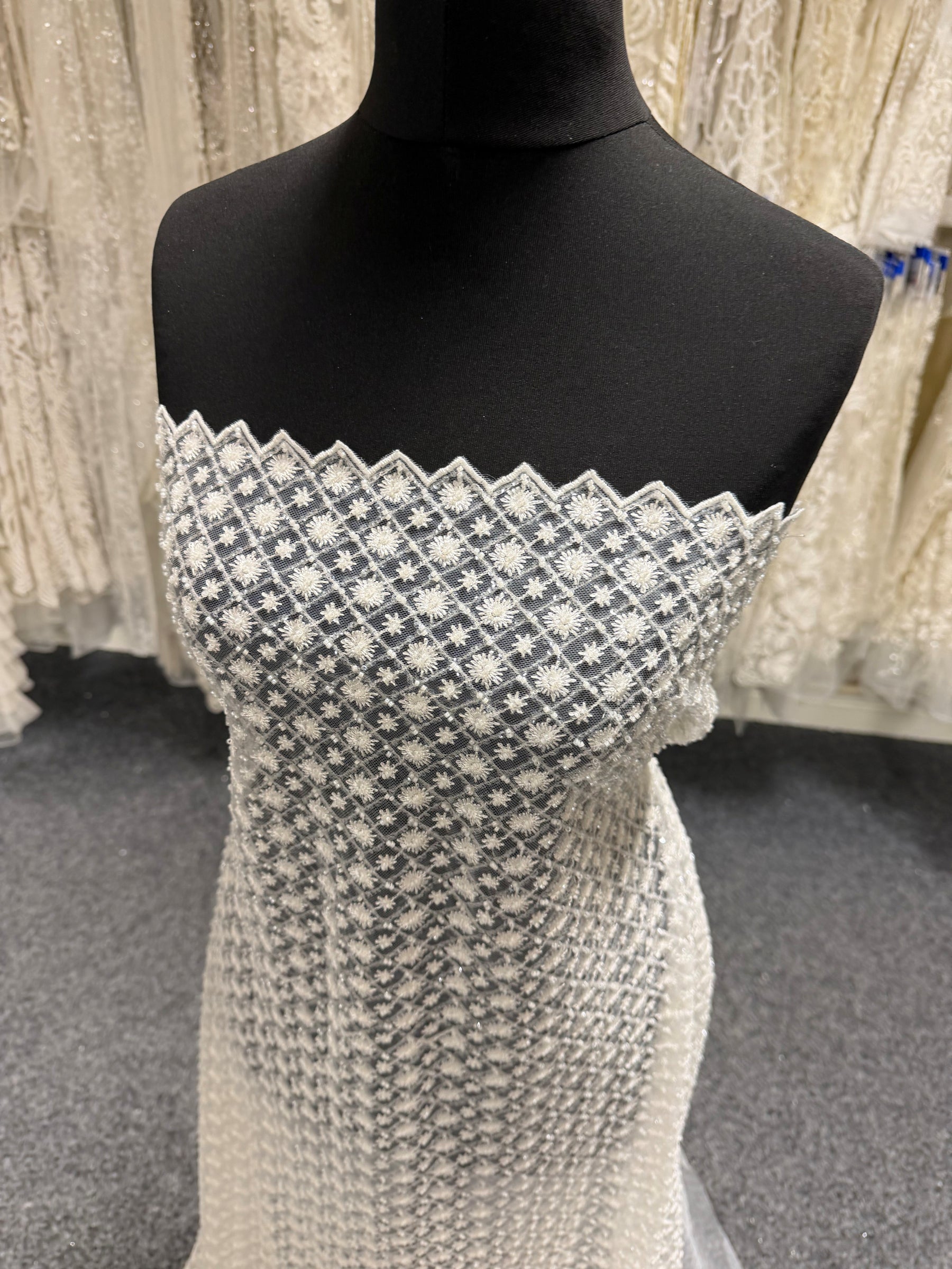 Ivory Emb Beaded Tulle - EB1059