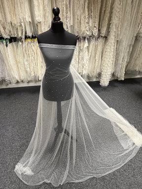 Ivory Emb Beaded Tulle - EB1061