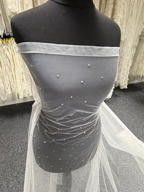 Ivory Emb Beaded Tulle - EB1061