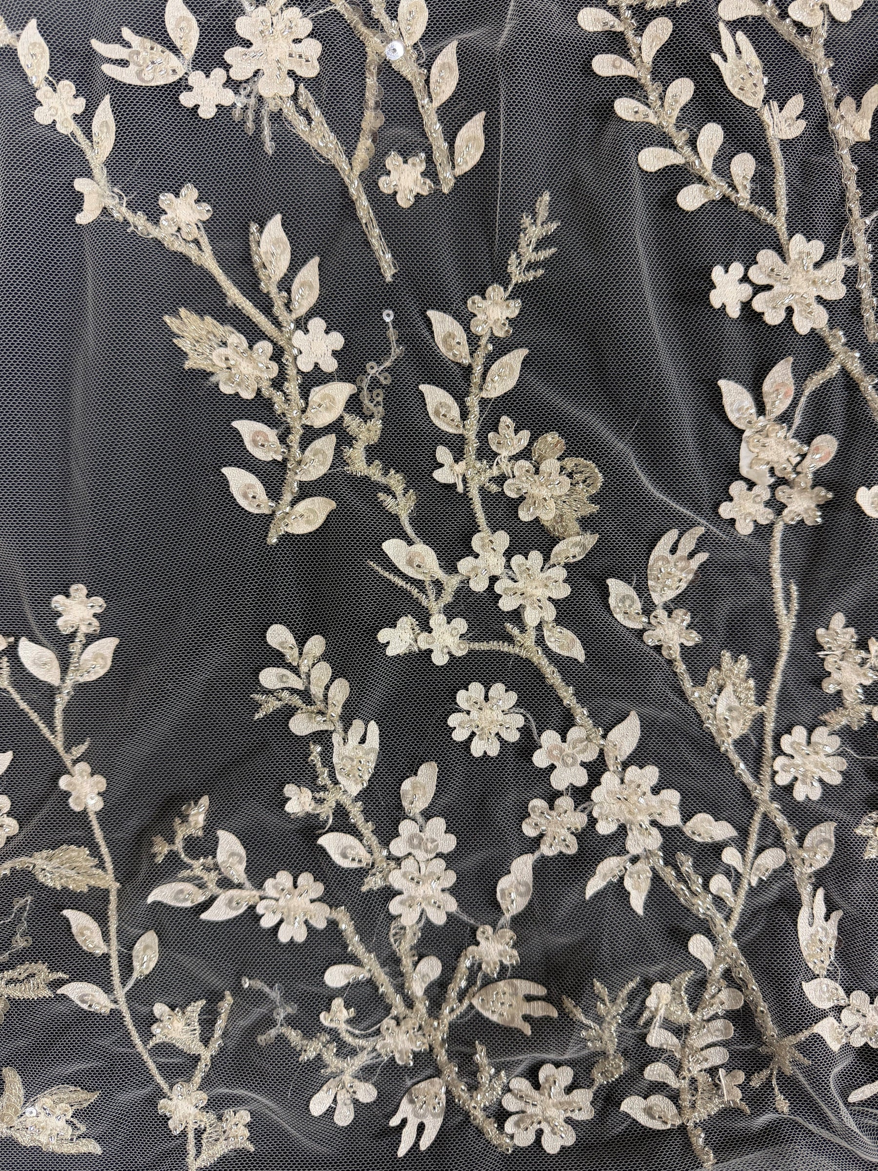Ivory/Silver Embroidered Lace - EB1073