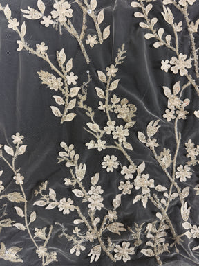 Ivory/Silver Embroidered Lace - EB1073