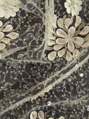 Ivory Emb Beaded Tulle - EB1074