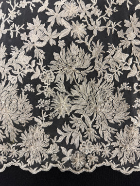 Ivory/Silver Emb Beaded Lazer Cut Tulle - EB1075