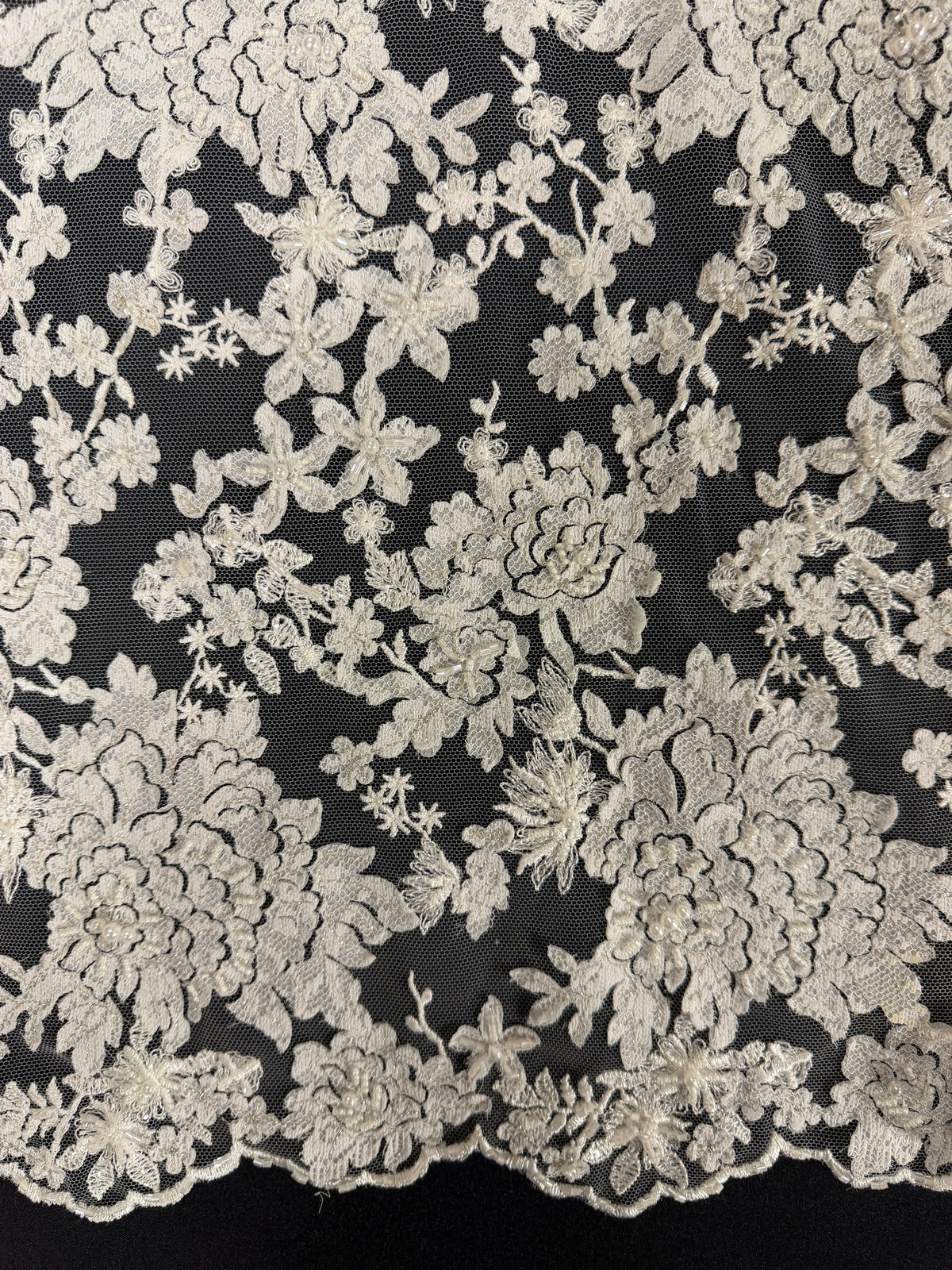 Ivory/Silver Emb Beaded Tulle - EB1077