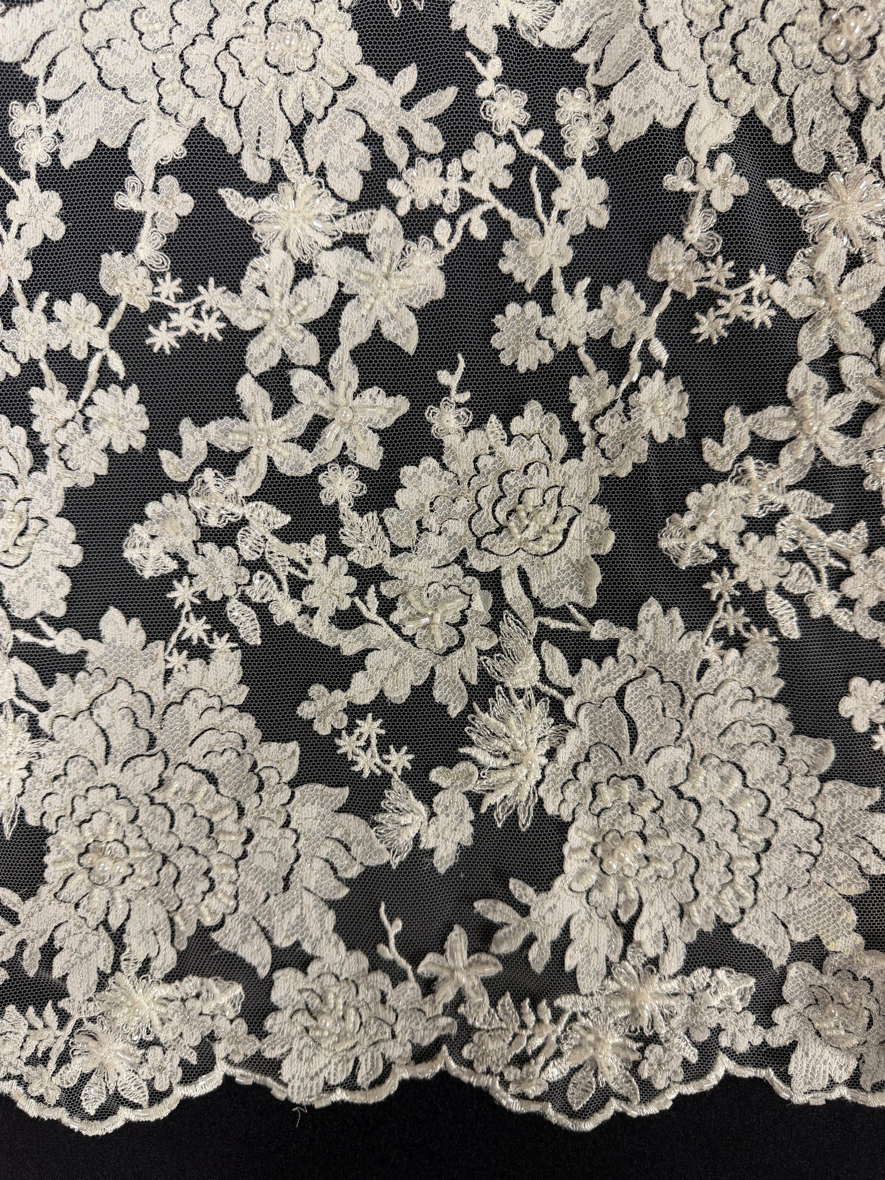 Ivory/Silver Embroidered Beaded Tulle - EB1077