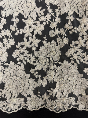 Ivory/Silver Embroidered Beaded Tulle - EB1077