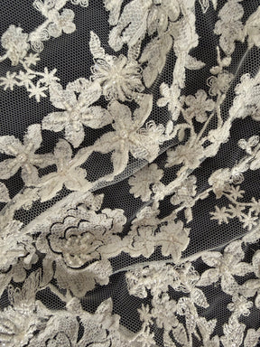 Ivory/Silver Embroidered Beaded Tulle - EB1077