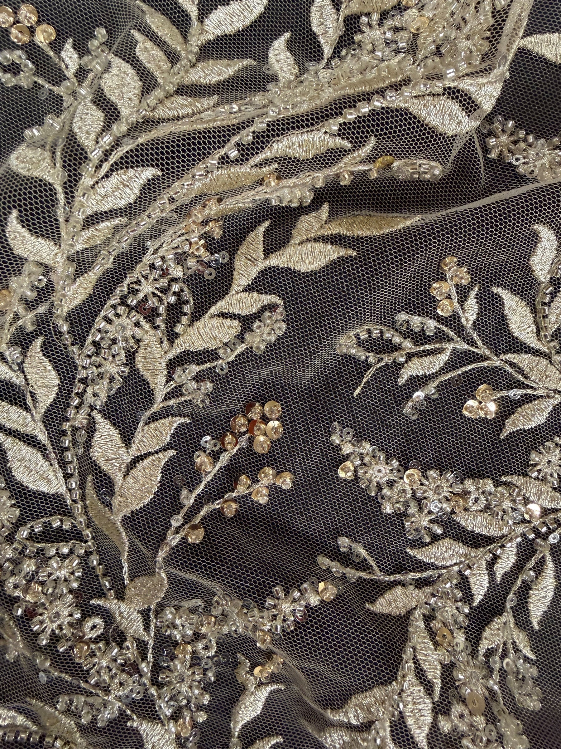Gold Embroidered Beaded Tulle - EB1086