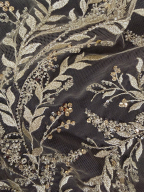 Gold Embroidered Beaded Tulle - EB1086