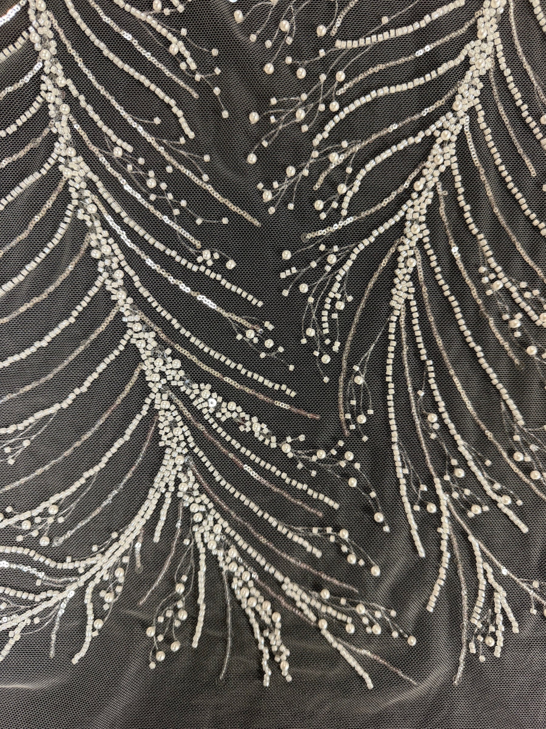 Ivory Embroidered Beaded Tulle - EB1087