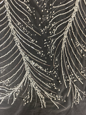 Ivory Embroidered Beaded Tulle - EB1087