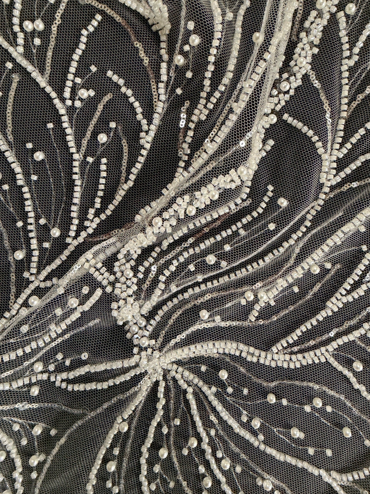 Ivory Embroidered Beaded Tulle - EB1087