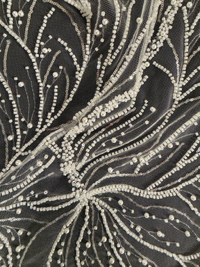 Ivory Embroidered Beaded Tulle - EB1087