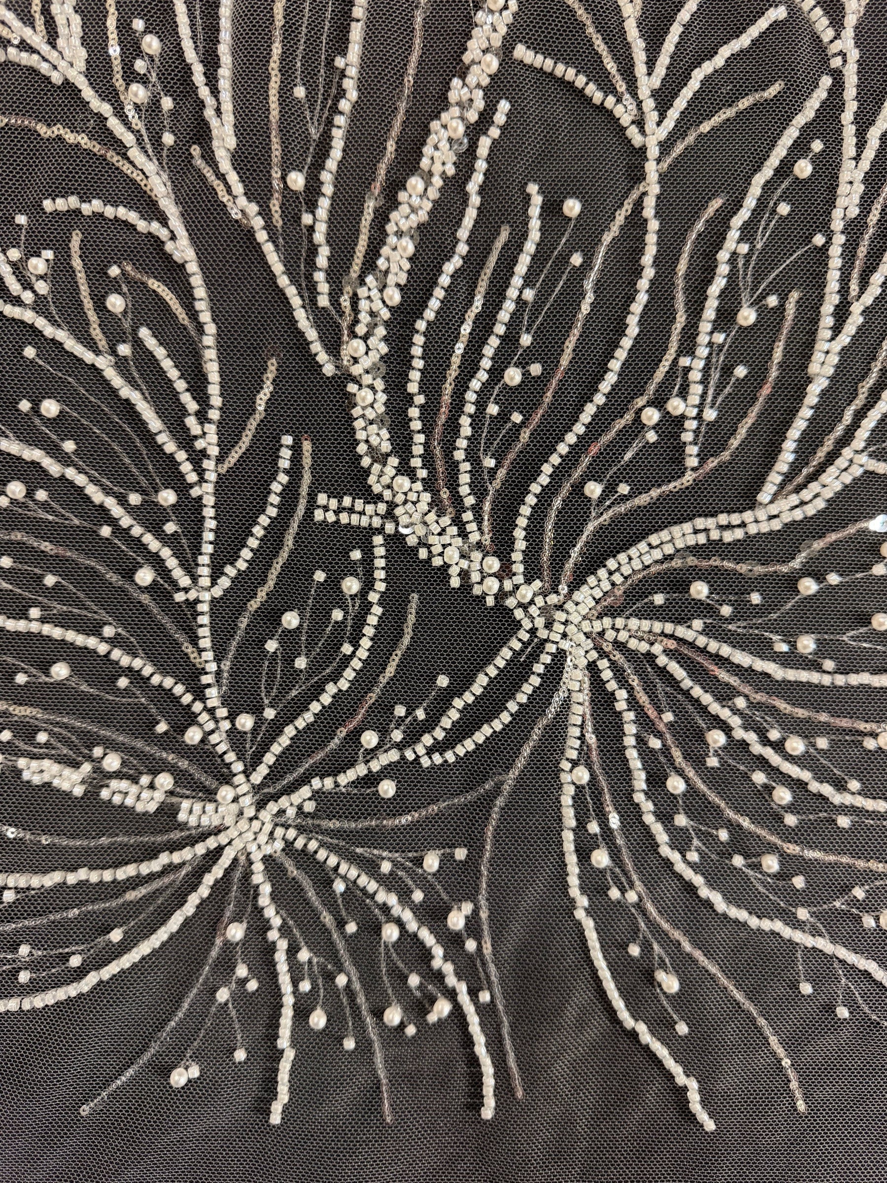 Ivory Embroidered Beaded Tulle - EB1087
