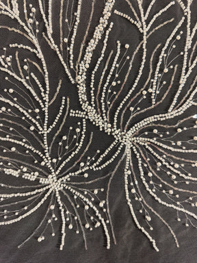 Ivory Embroidered Beaded Tulle - EB1087