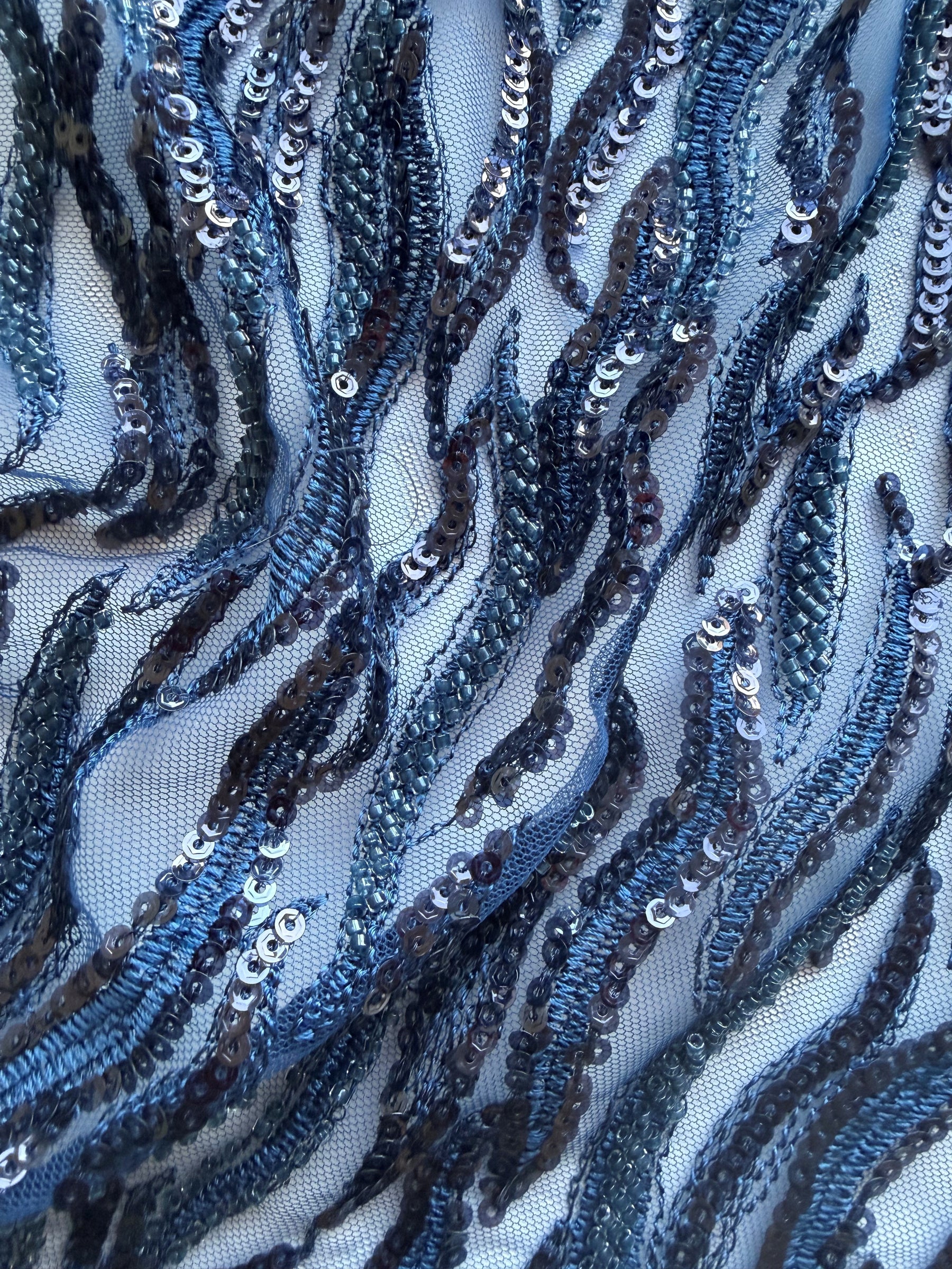 New Navy Embroidered Beaded Tulle - EB1089