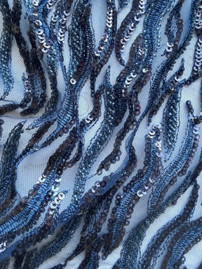 New Navy Embroidered Beaded Tulle - EB1089