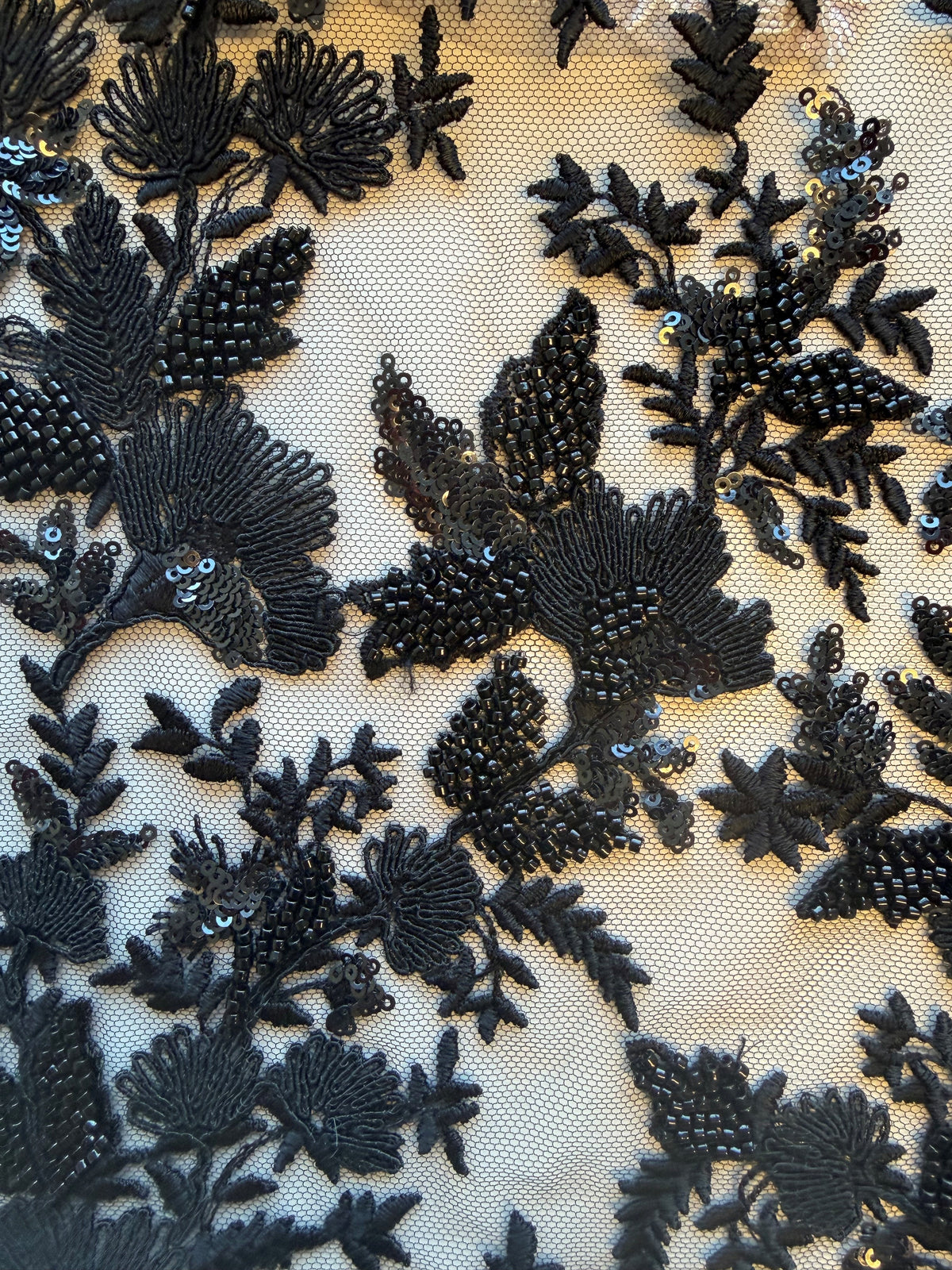 Black Emb Beaded Tulle - EB1095