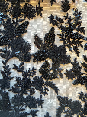 Black Emb Beaded Tulle - EB1095