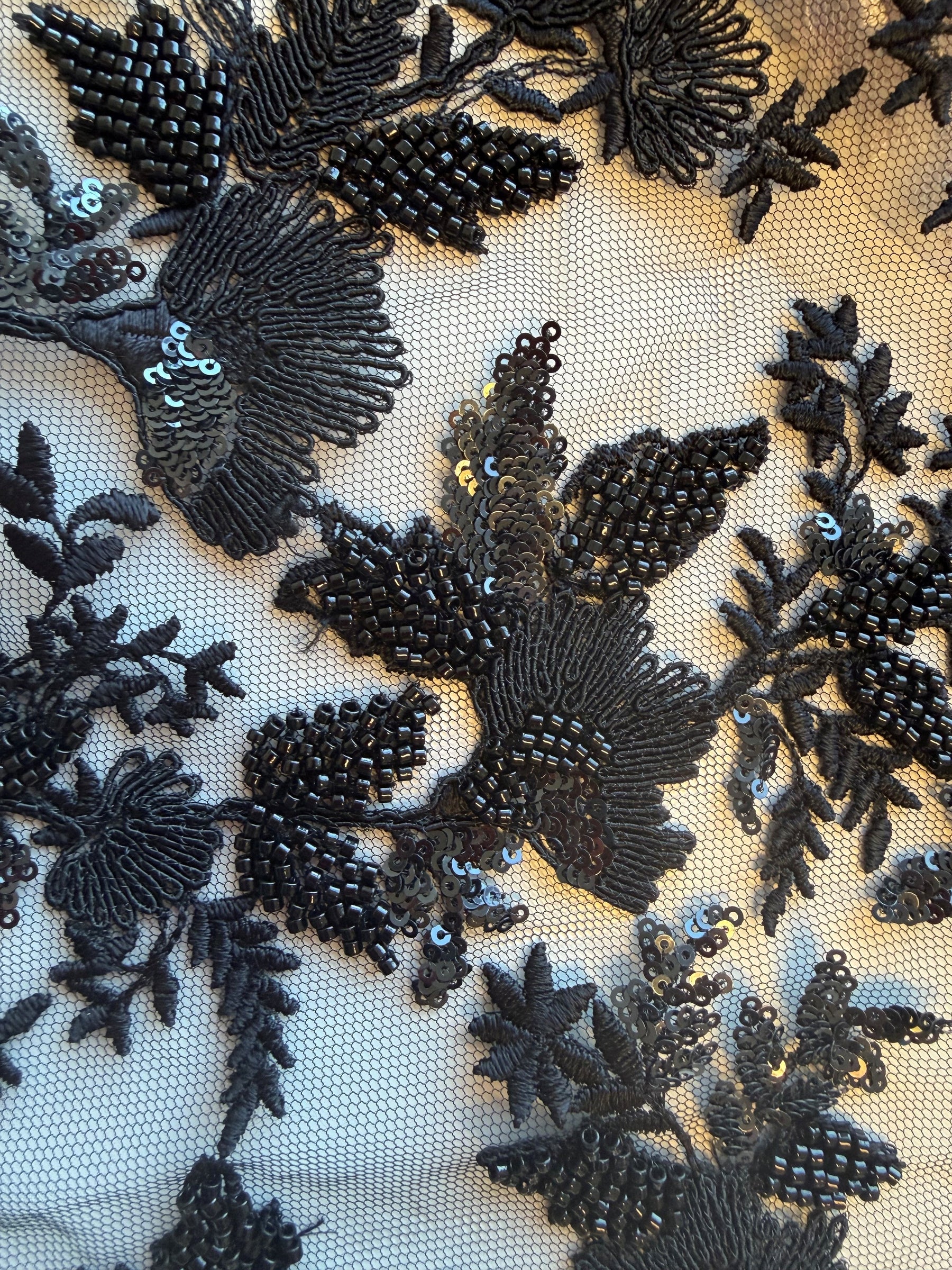 Black Emb Beaded Tulle - EB1095