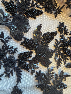 Black Emb Beaded Tulle - EB1095