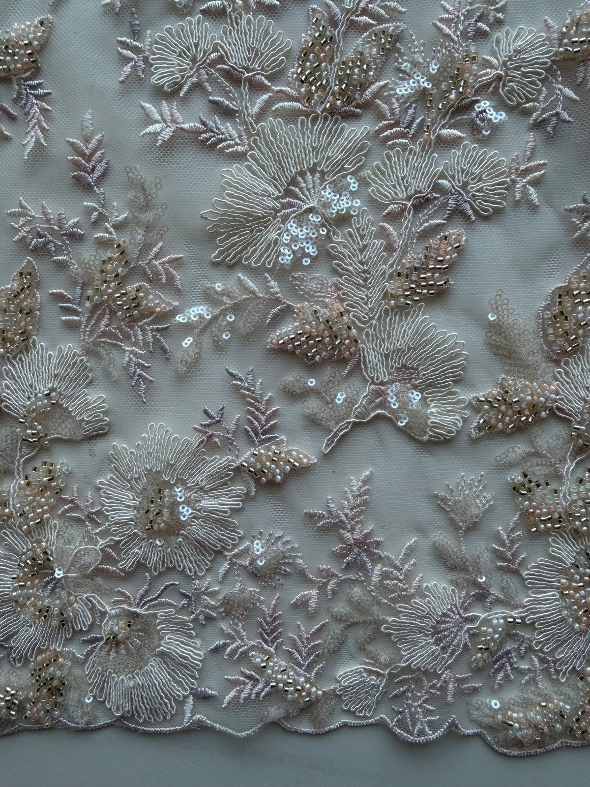 Shell Pink Emb Beaded Tulle - EB1095