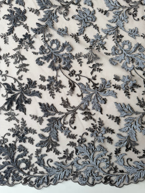 Grey Velvet Embroidery Lace - Madina