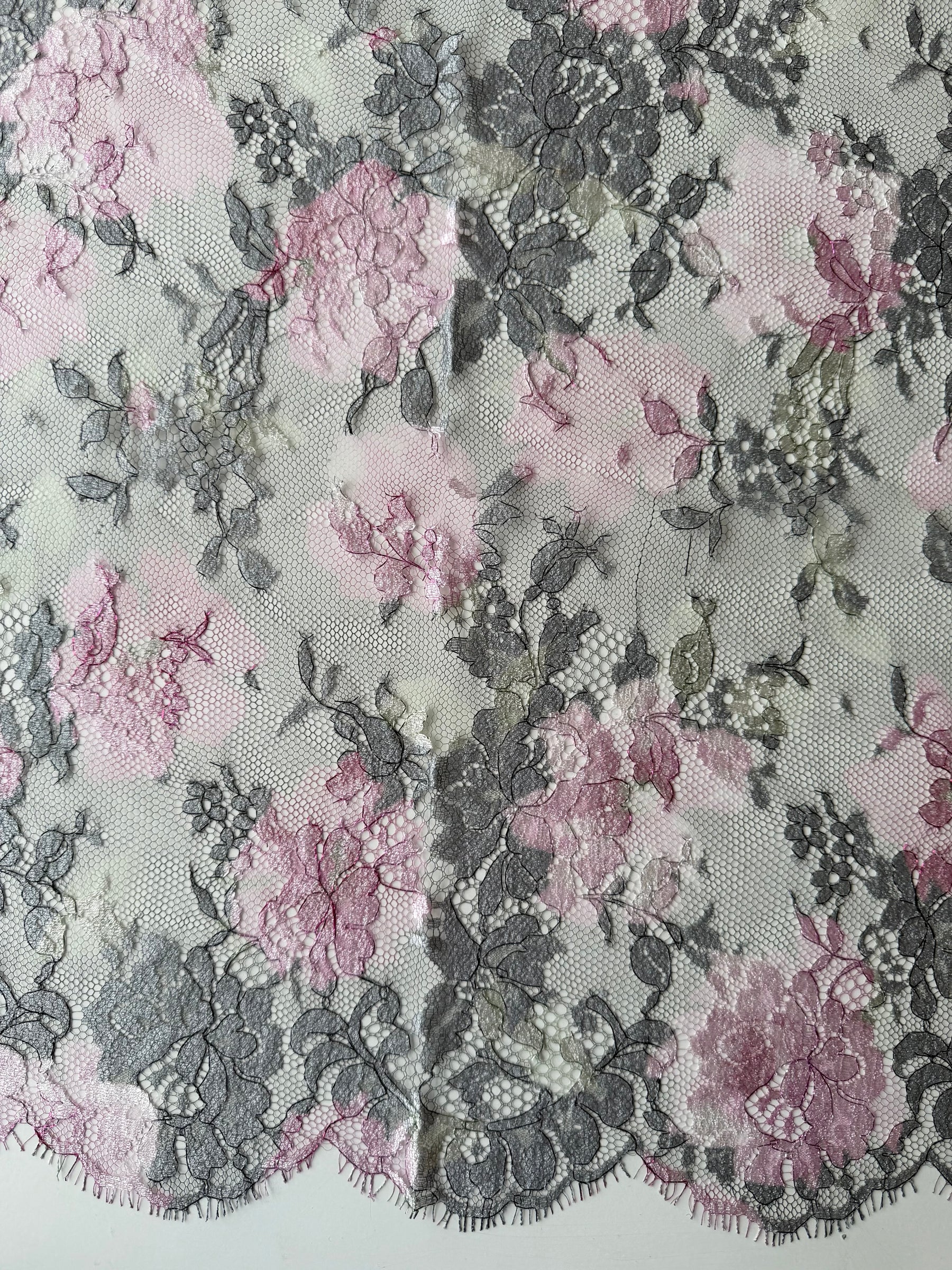 Pink & Mint Printed Chantilly Lace - P192