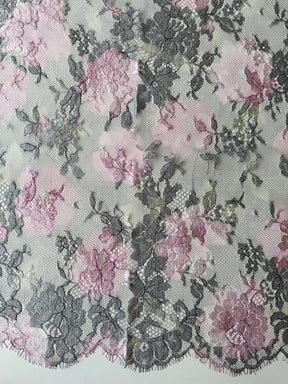 Pink & Mint Printed Chantilly Lace - P192