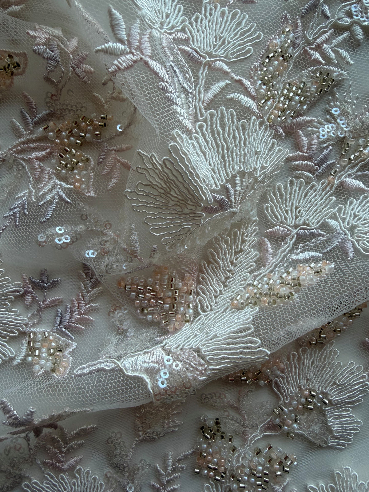 Shell Pink Emb Beaded Tulle - EB1095