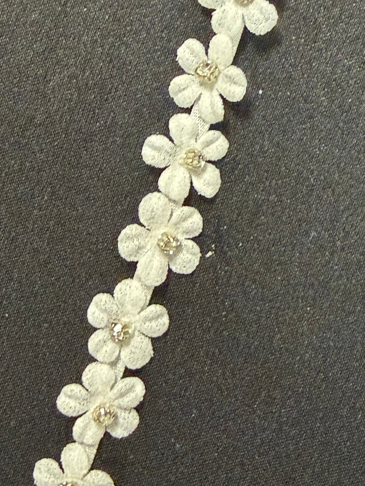 Ivory 3D Georgette Flower Crystal Edging - EH1020