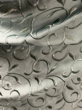 Misty Green Embroidered Duchess Satin - P476