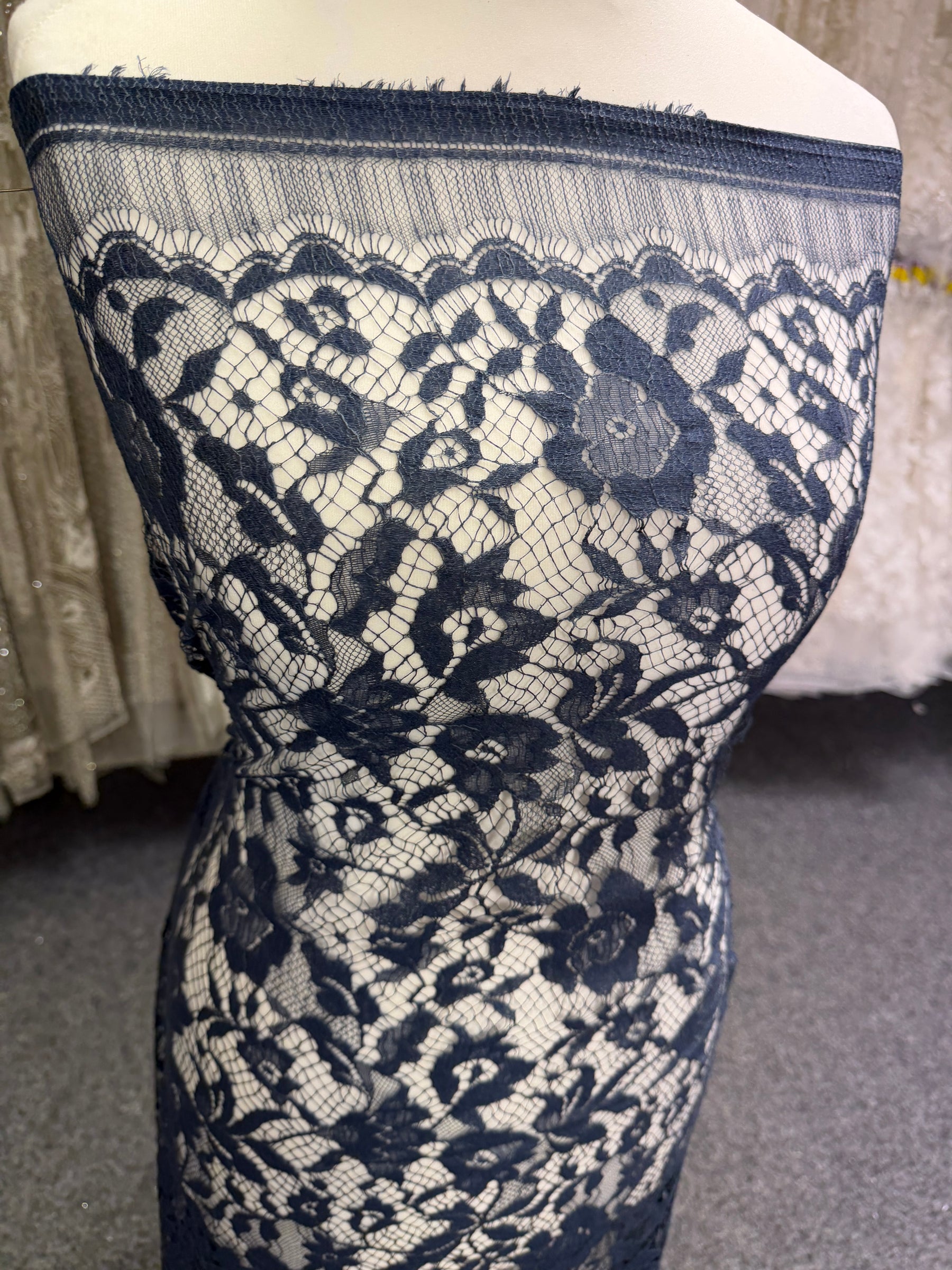 Navy Blue Silk Wool Italian Lace - P269