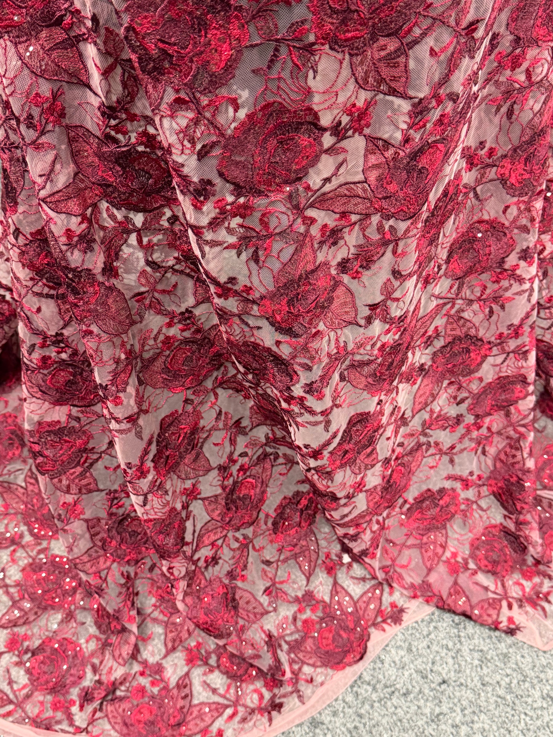 Wine Embroidered Sequin Lace – EB3059