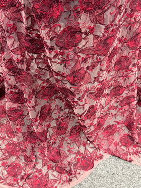 Wine Embroidered Sequin Lace – EB3059