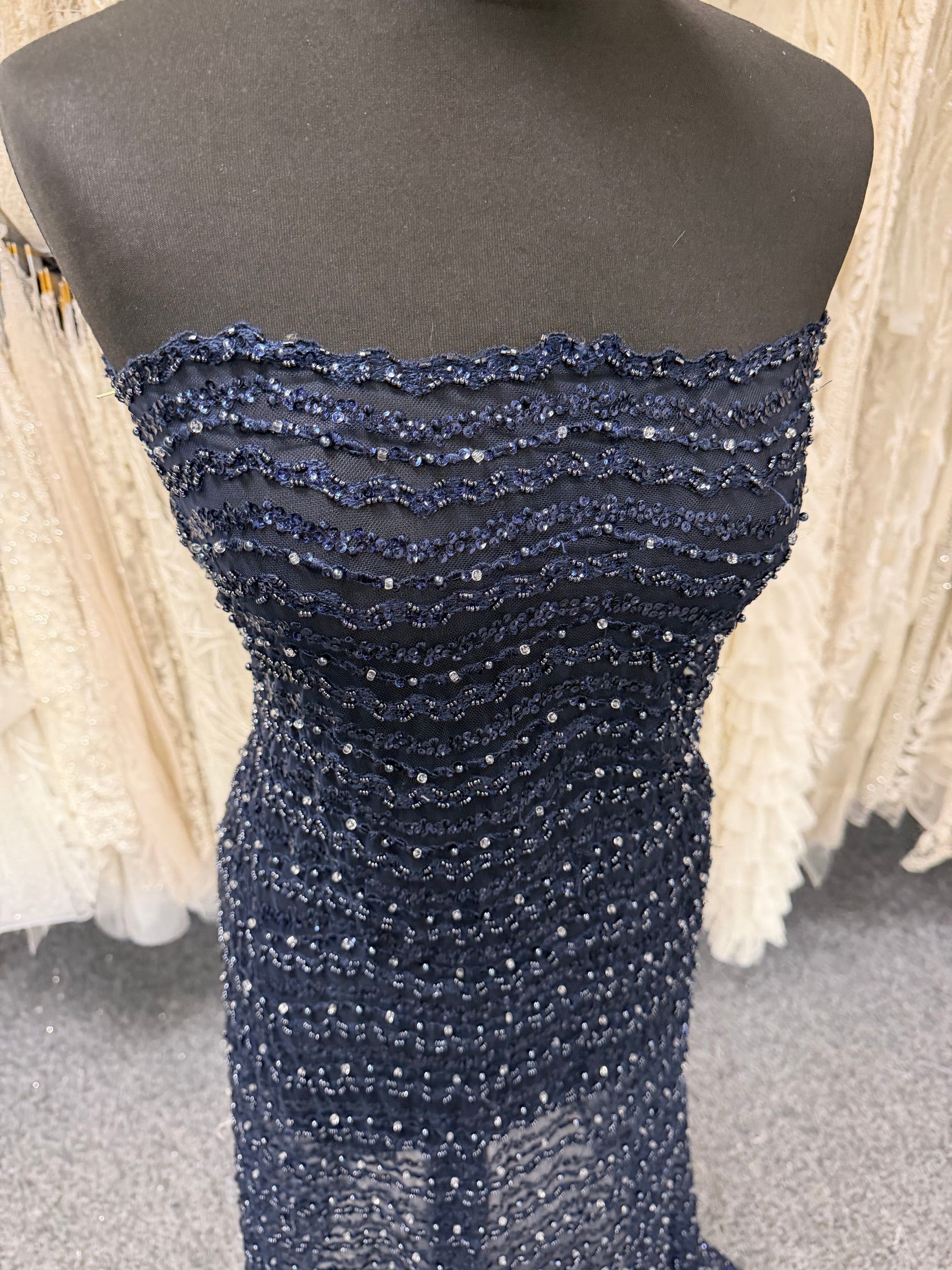 Navy Beaded Lace - P809