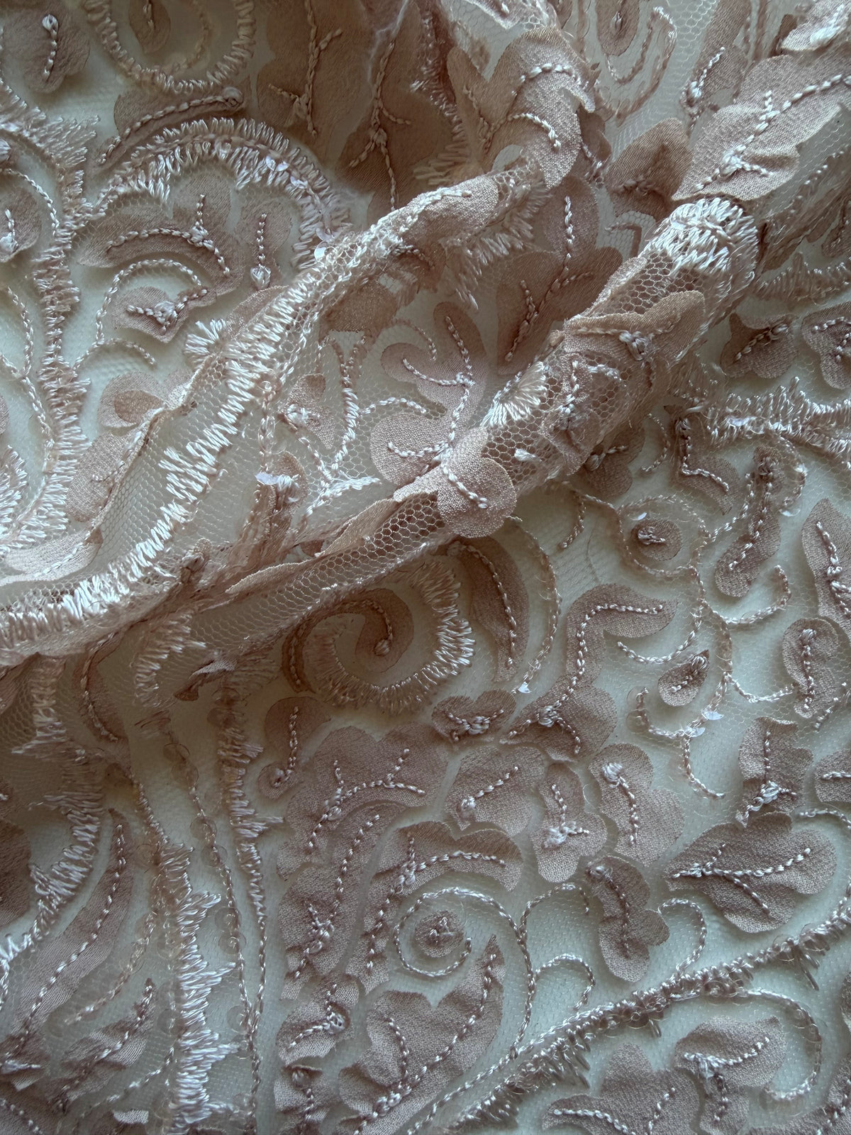 Dusky Pink Embroidered Sequin Tulle – EB3008