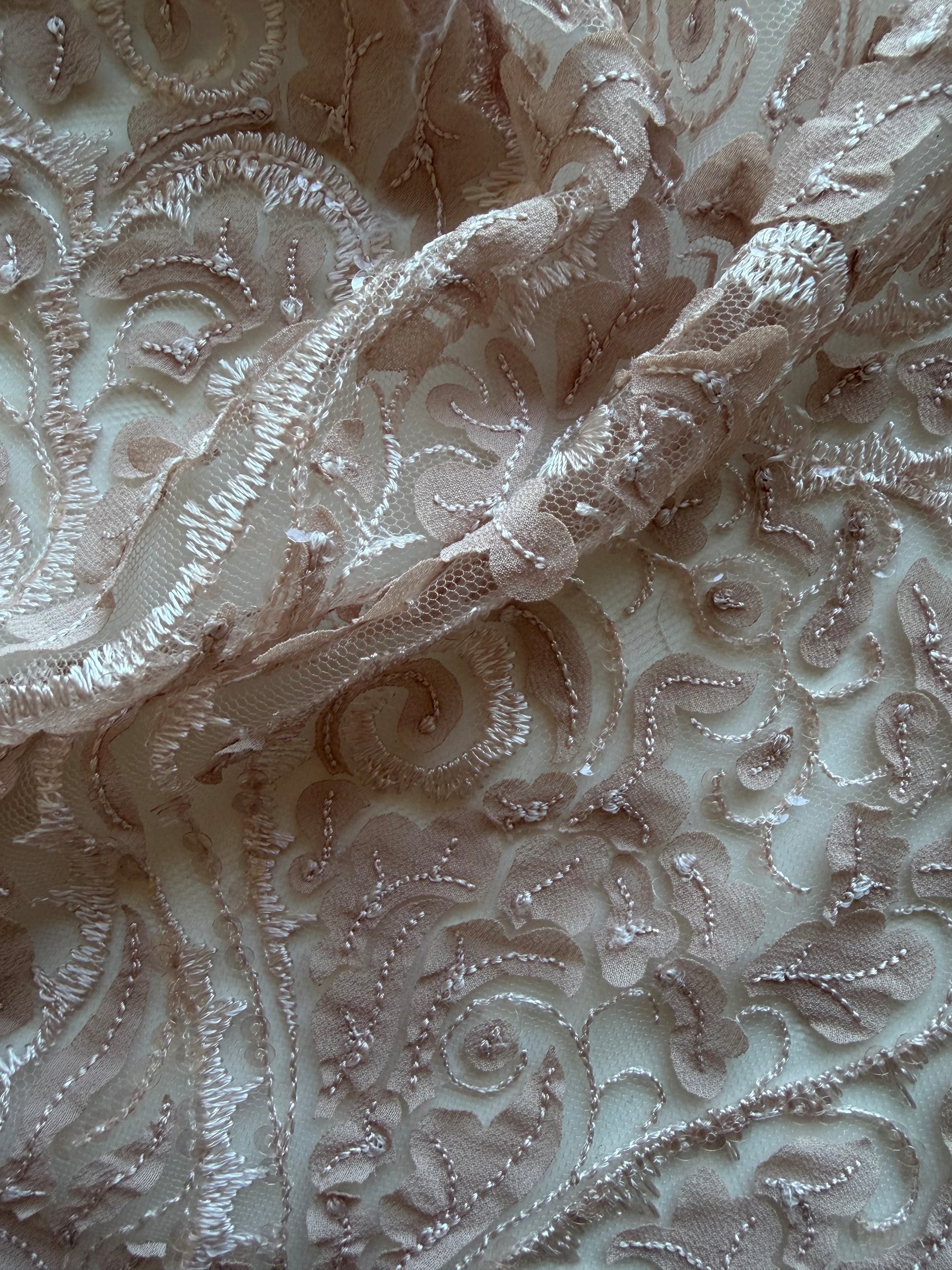 Dusky Pink Embroidered Sequin Tulle – EB3008