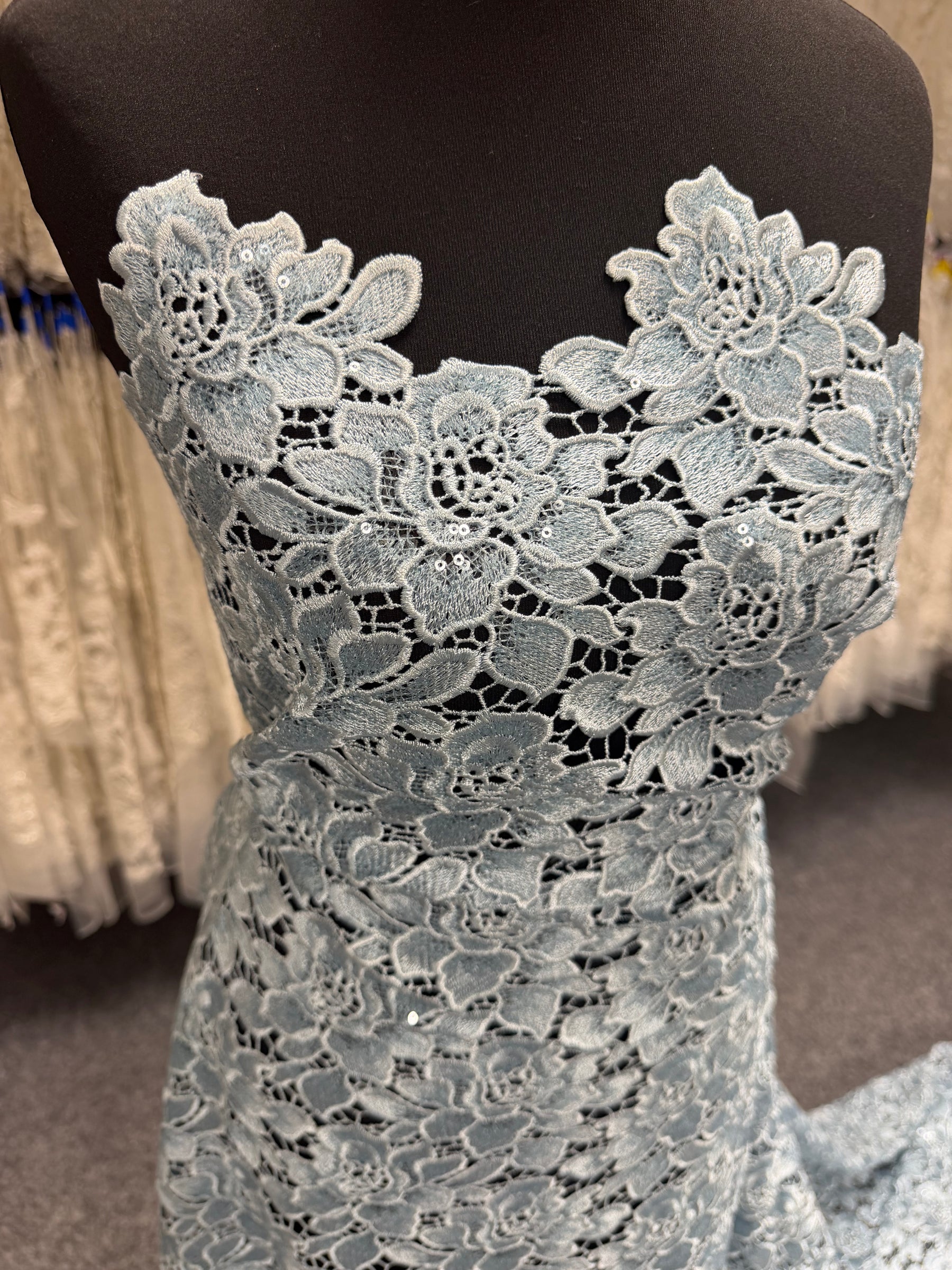 Duck Egg Sequin Guipure Lace - LB4003