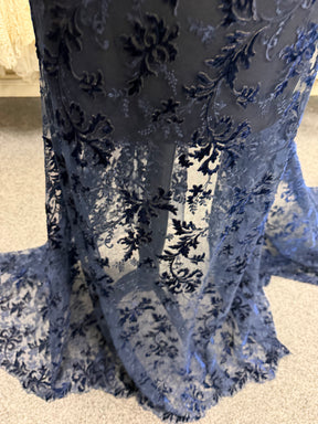 Navy Velvet Embroidery Lace - Madina