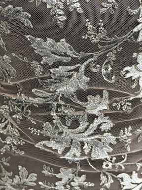 Grey Velvet Embroidery Lace - Madina