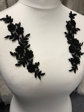 Black Beaded Lace Appliques - T26