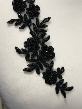 Black Beaded Lace Appliques - T26