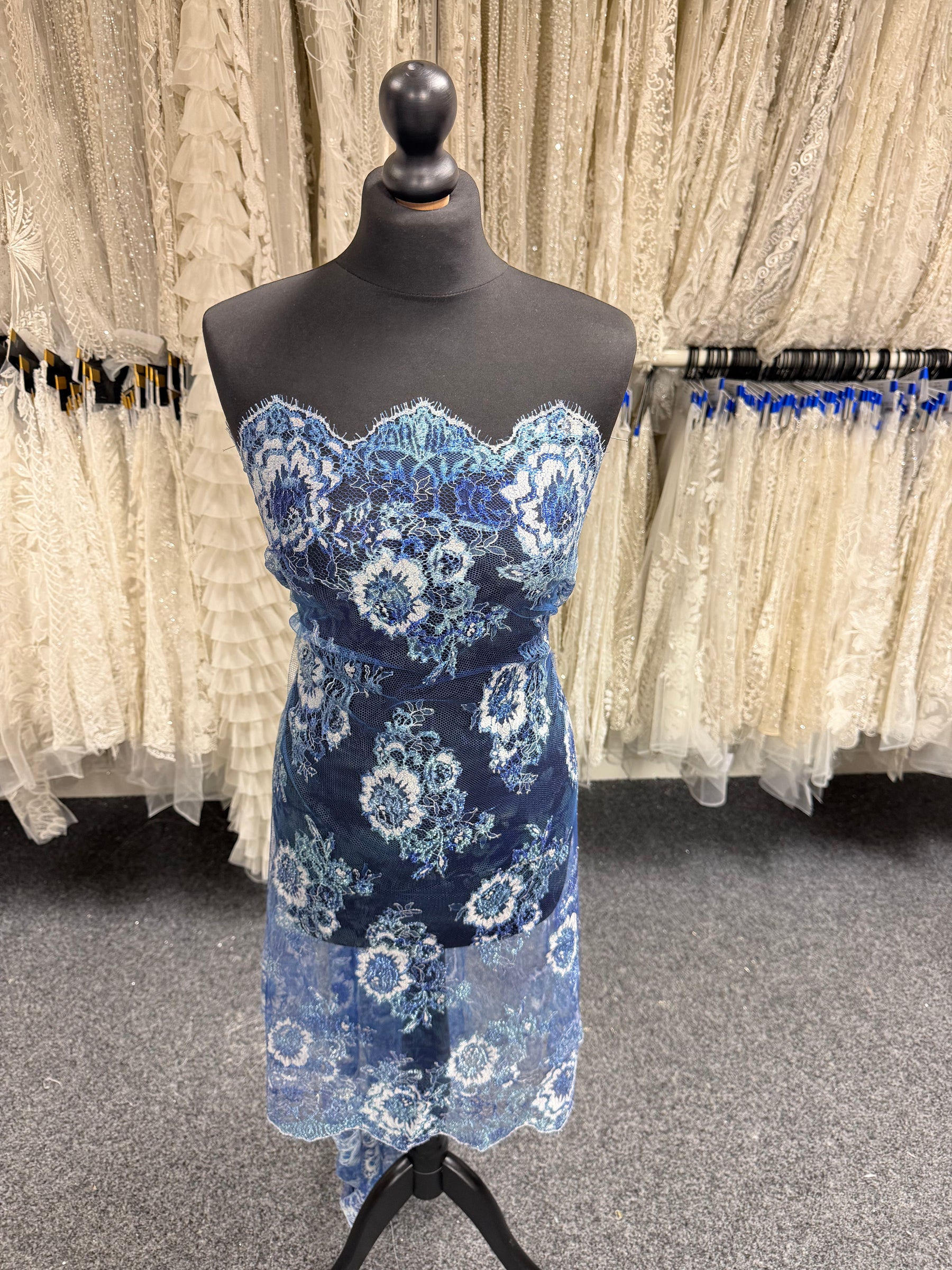 Blue Printed Chantilly Lace - P191