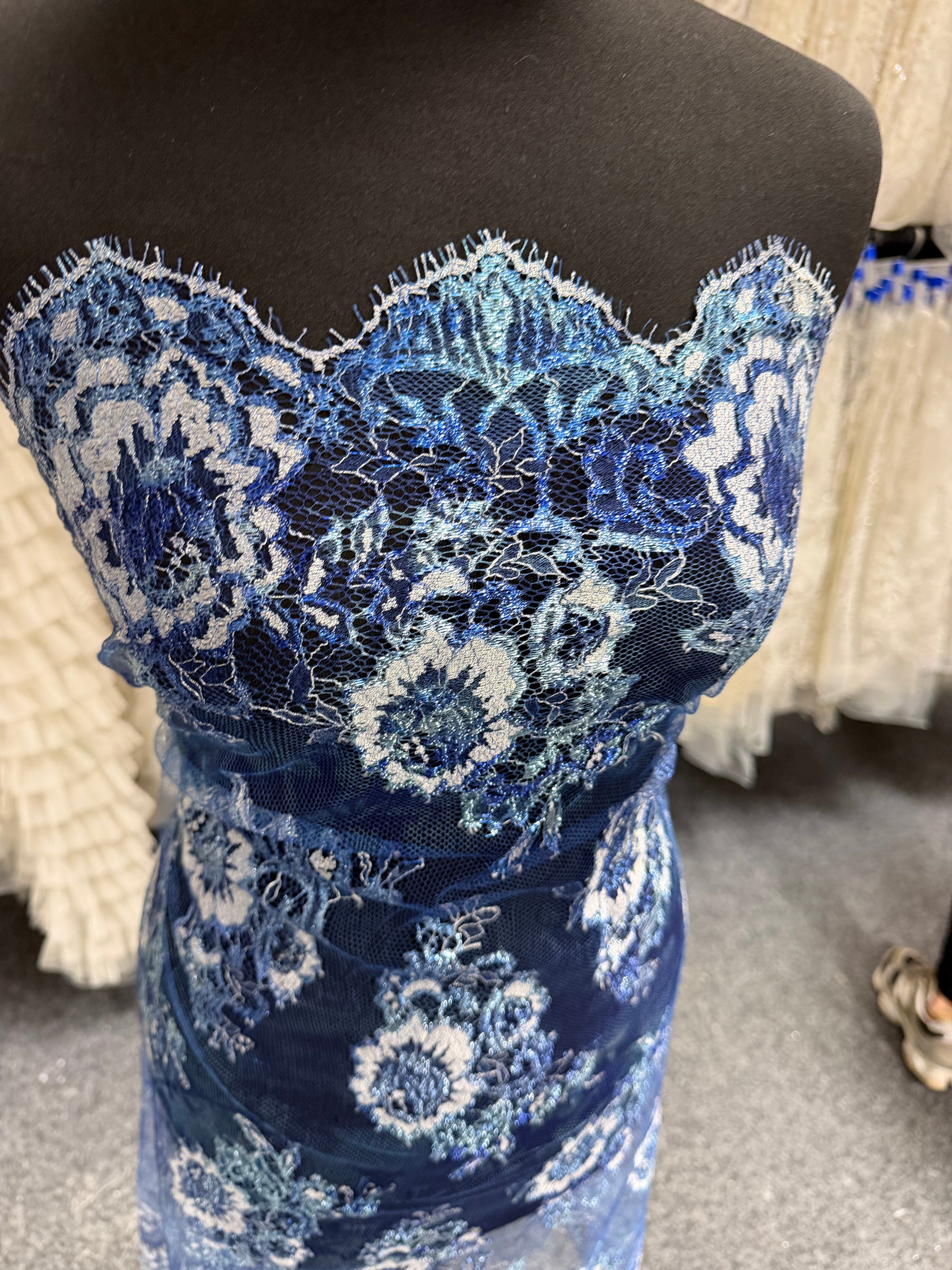 Blue Printed Chantilly Lace - P191